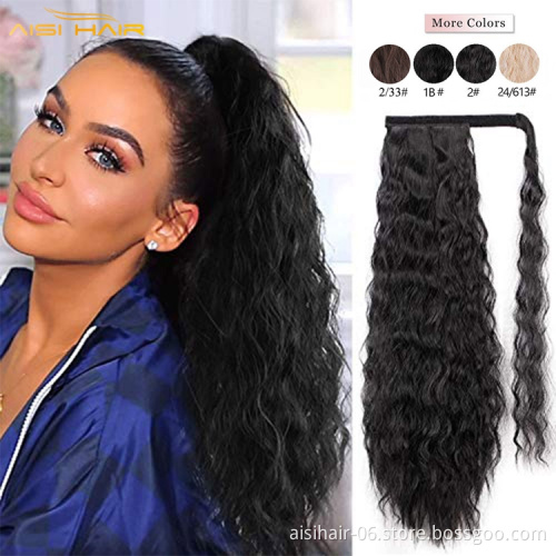 Aisi Hair One Piece Ombre Long Afro Curly Ponytail Synthetic Hairpiece Pony Tail Hair Piece For Women Clip In Hair Extensions